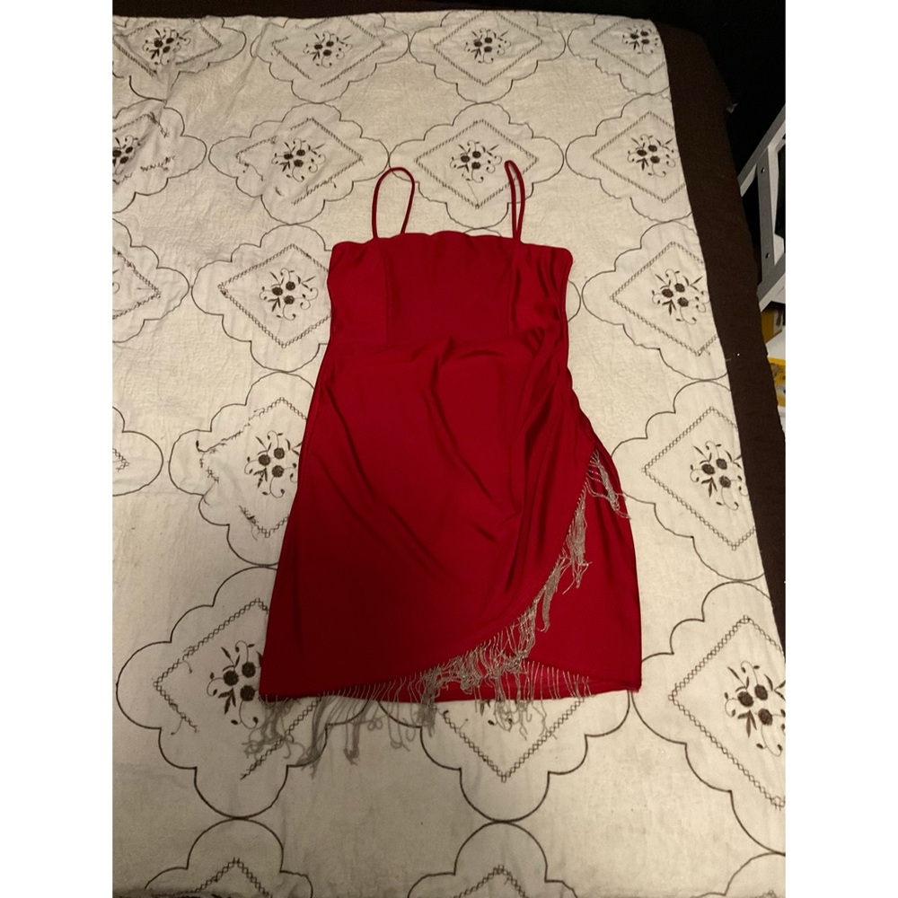 Red Large mini dress with fringe